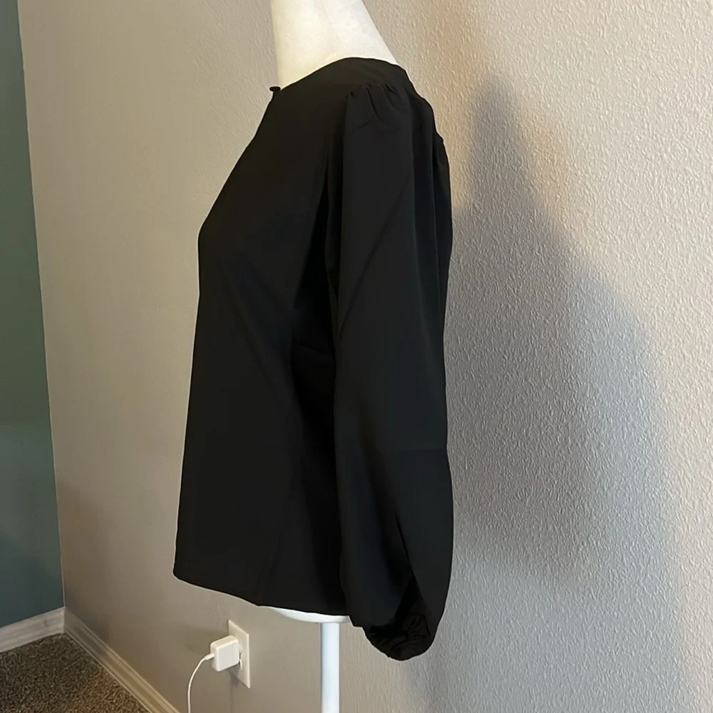 JCrew Puff Sleeve Satin Back Crepe Blouse Black Size XS Petite NWT